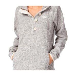 The North Face Womens XS Crescent Sunshine Knit Pullover Hoodie Gray Button Acce